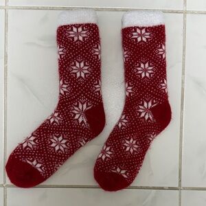 a new day Red and White Snowflake Socks